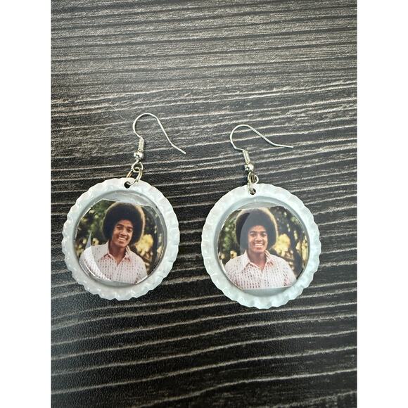 Michael Jackson Jewelry - 6/$25 Michael Jackson The Young Years Retro White Bottle Cap Earrings